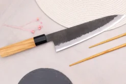 Couteau de chef 21cm japonais artisanal Hinoura Mutsumi Ajikataya Black Nashiji