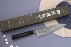 Couteau de chef 21cm japonais artisanal Hatsukokoro Ginga ATS-34 Damas ébène
