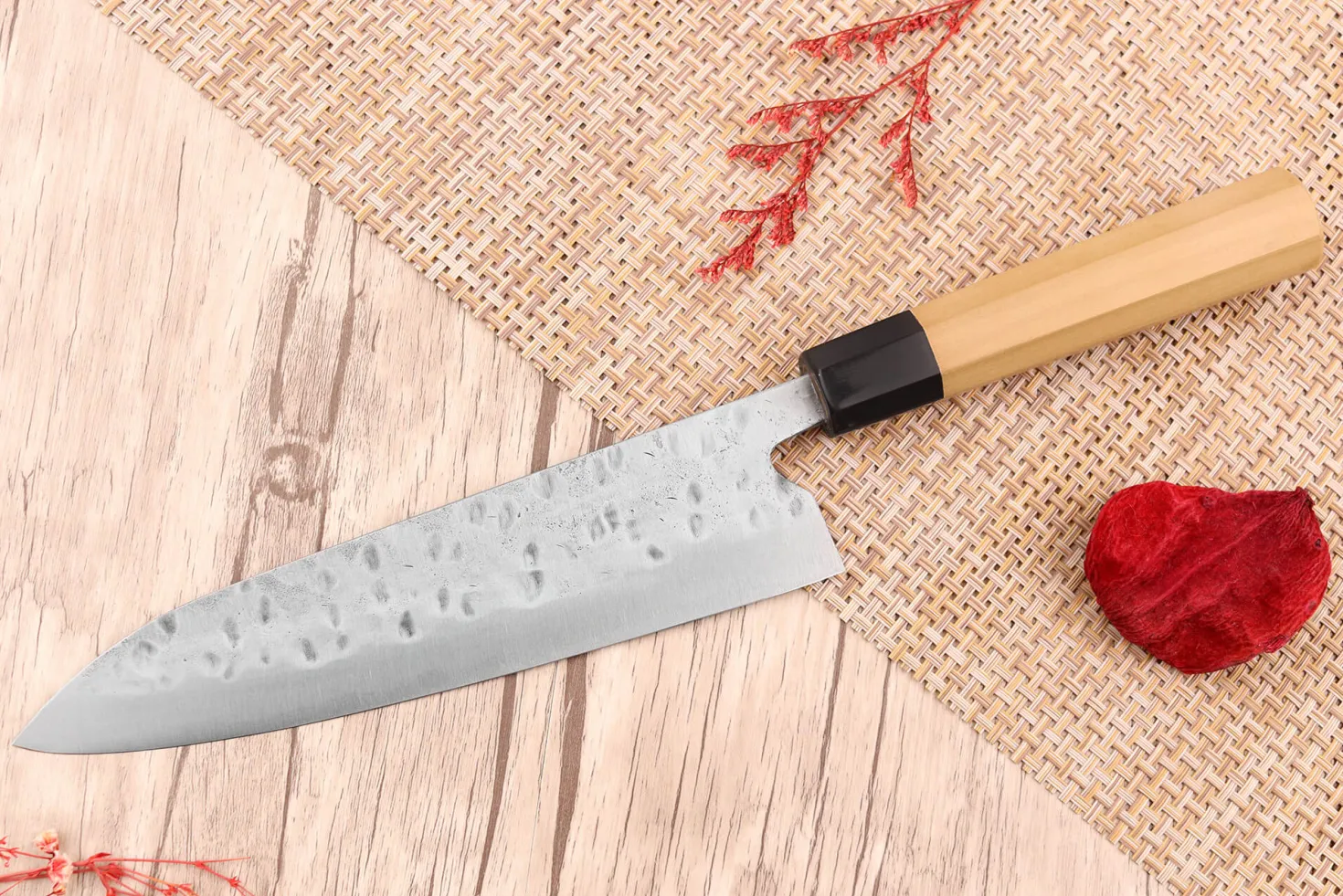 Couteau de chef 21cm japonais artisanal Fujiwara Maboroshi manche en magnolia