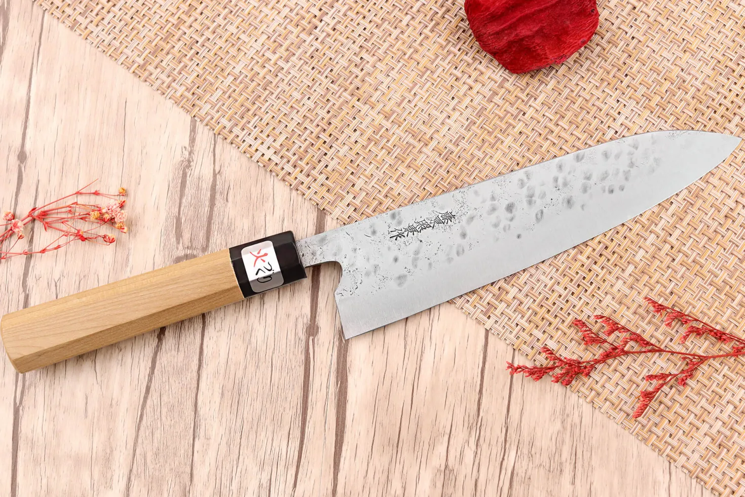 Couteau de chef 21cm japonais artisanal Fujiwara Maboroshi manche en magnolia