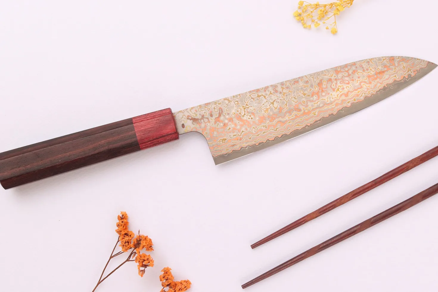 Couteau de chef 18cm japonais artisanal Takeshi Saji VG10 Rainbow Nashiji