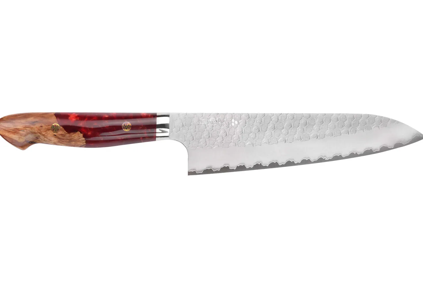 Couteau de chef 21cm japonais artisanal Nigara Hamono Migaki Tsuchime SG2 manche en acrylique