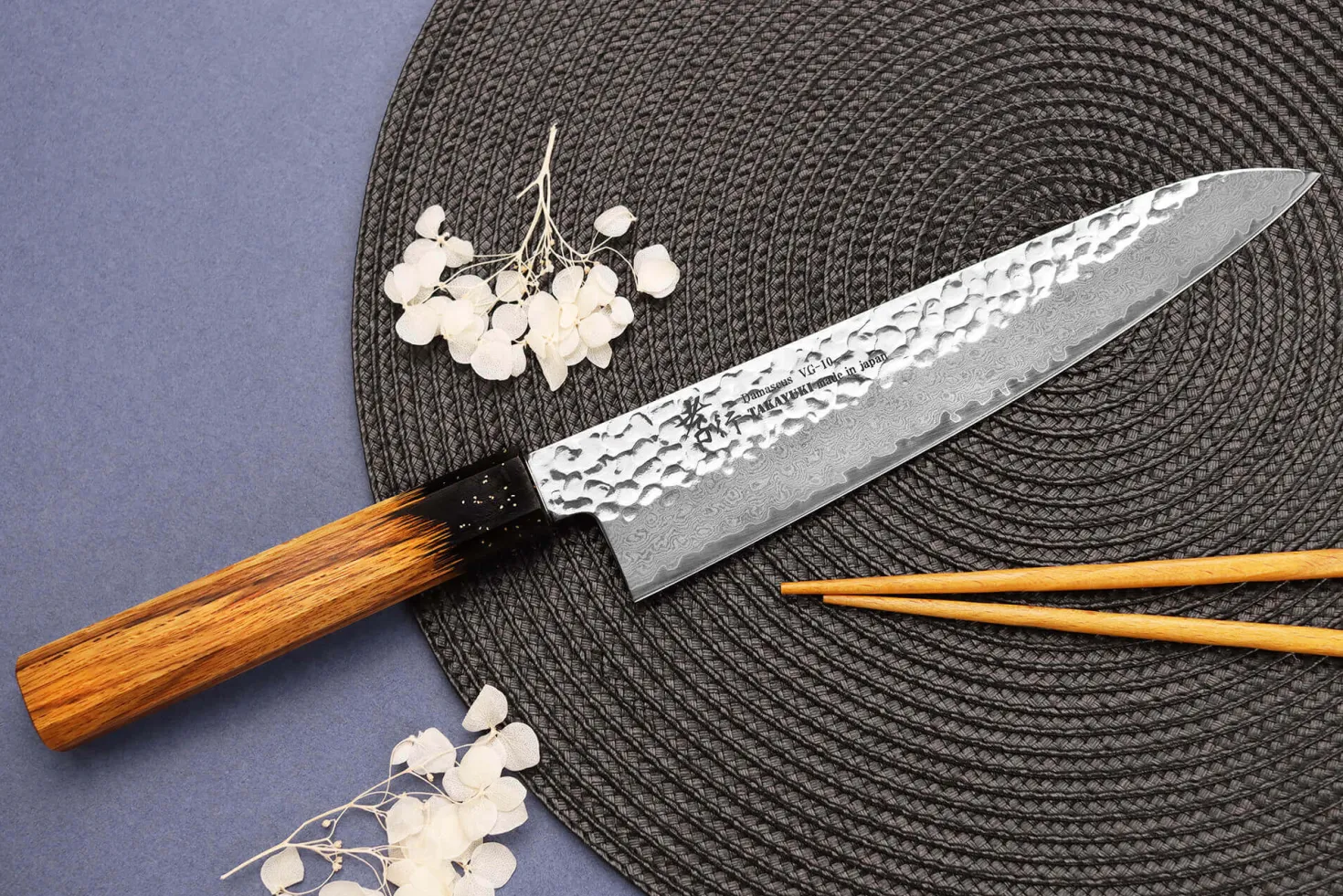 Couteau de chef 21cm japonais Sakai Takayuki Kashi Urushi VG10 damas