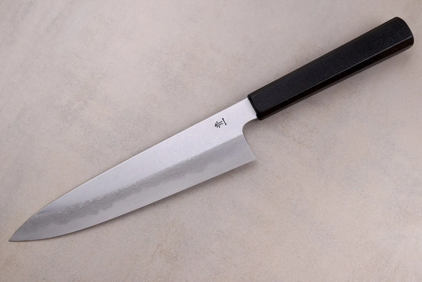 Couteau de chef japonais artisanal Kagekiyo Yoshikazu Tanaka Damas Aogami 21cm + Saya