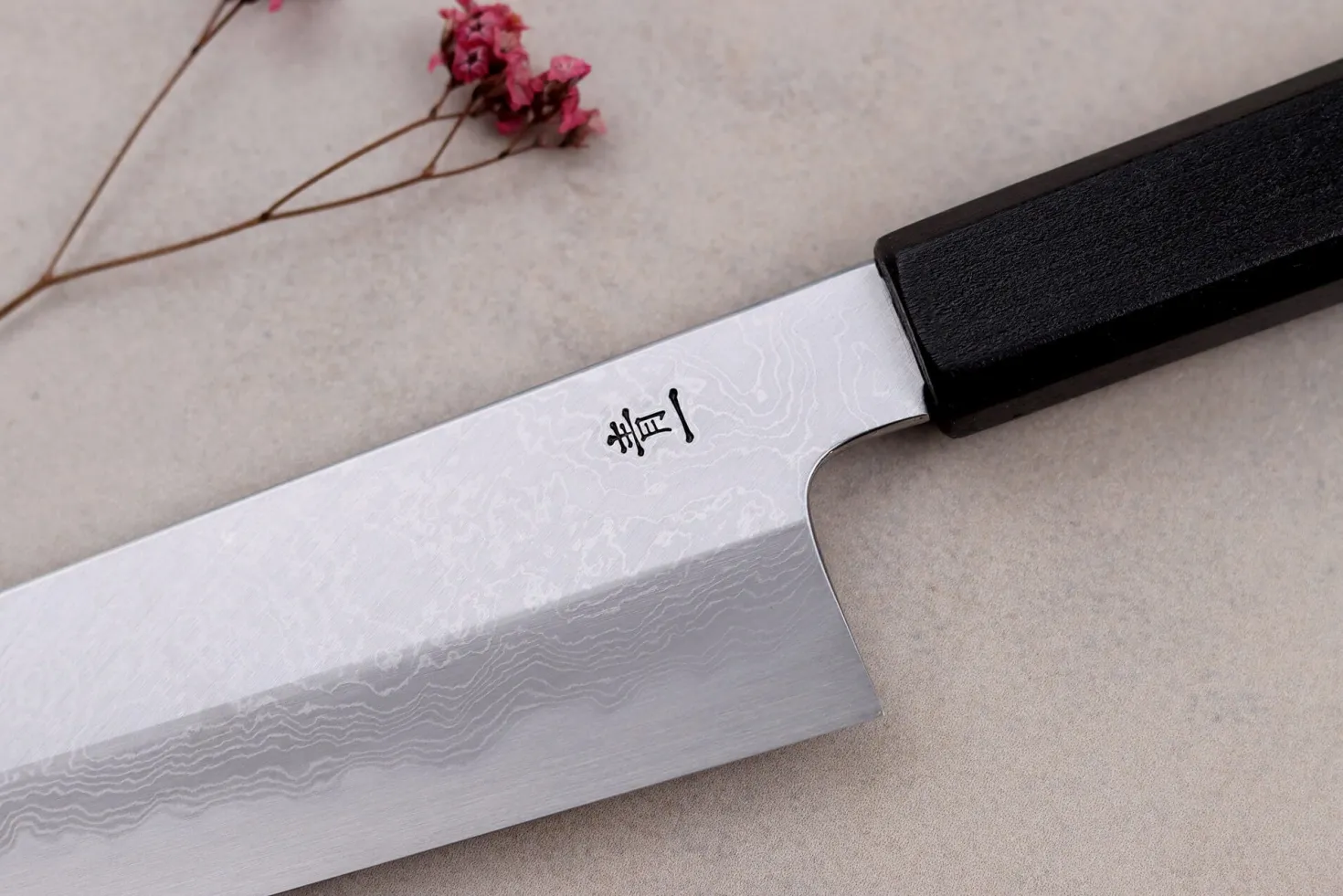 Couteau de chef japonais artisanal Kagekiyo Yoshikazu Tanaka Damas Aogami 21cm + Saya