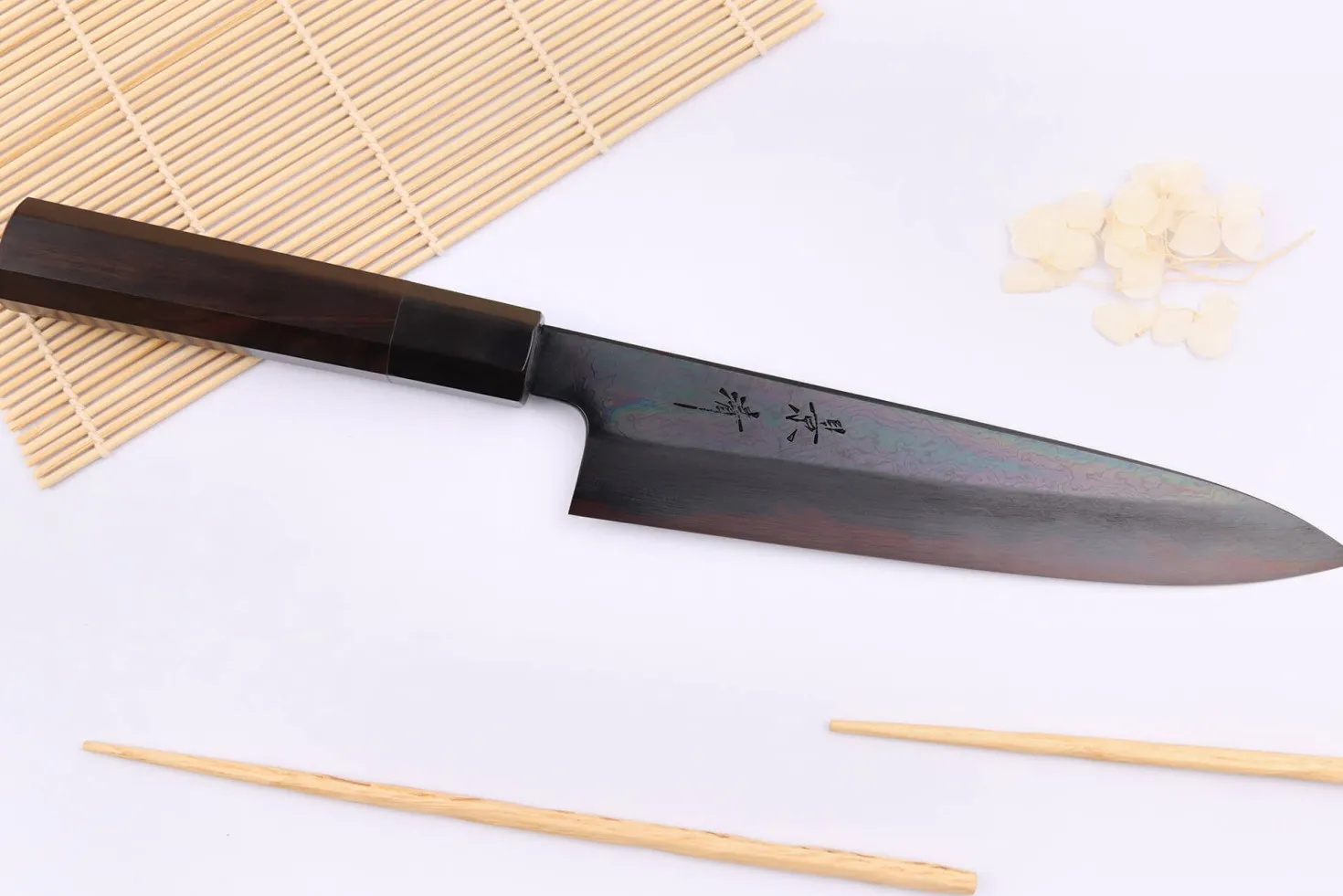 Couteau de chef japonais artisanal Kagekiyo Yoshikazu Tanaka Black Damas Aogami 21cm