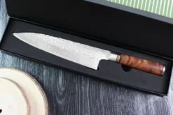Couteau de chef japonais artisanal forgé Takeshi Saji R2 Tsuchime 21cm