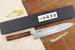 Couteau de chef japonais artisanal Wusaki Yoshi G3 chêne 24cm
