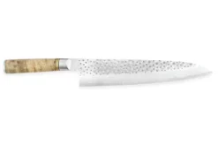Couteau de chef japonais artisanal forgé Takeshi Saji R2 Tsuchime 24cm