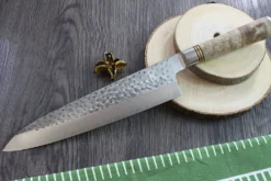 Couteau de chef japonais artisanal forgé Takeshi Saji R2 Tsuchime 24cm