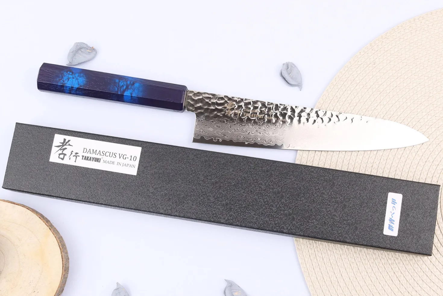 Couteau de chef japonais 21cm Sakai Takayuki Nanairo Blue Damas VG10