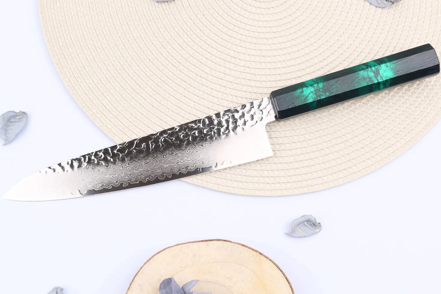 Couteau de chef japonais 21cm Sakai Takayuki Nanairo Green Damas VG10