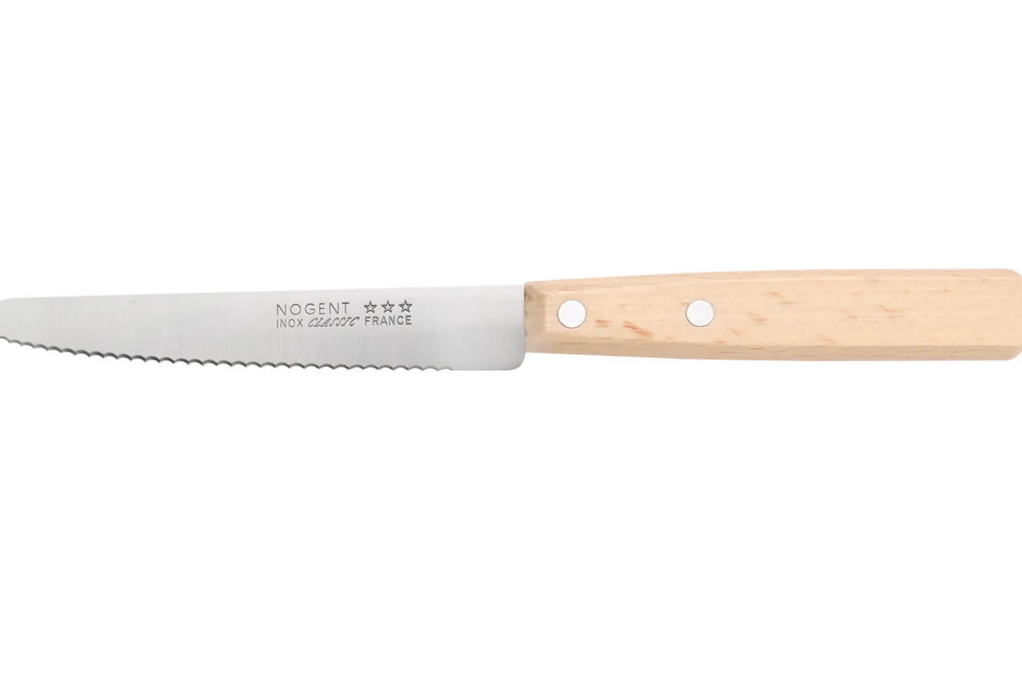 Couteau de table Nogent Classic lame crantée 11cm manche en hêtre