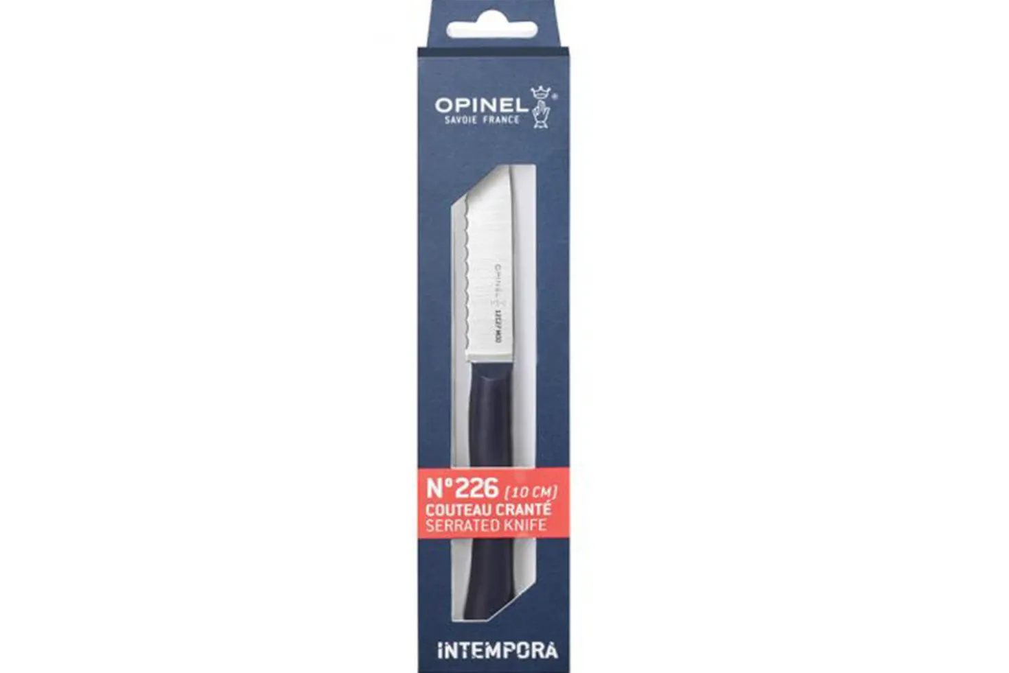 Couteau d'office Intempora Opinel n°226 lame crantée 10cm manche bleu marine