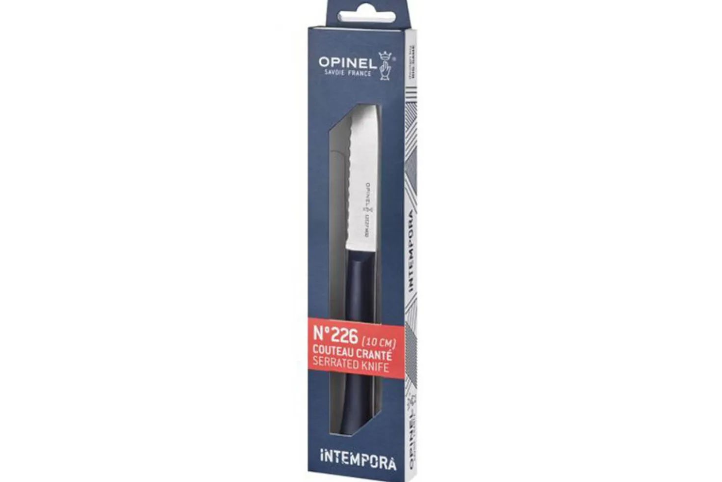 Couteau d'office Intempora Opinel n°226 lame crantée 10cm manche bleu marine
