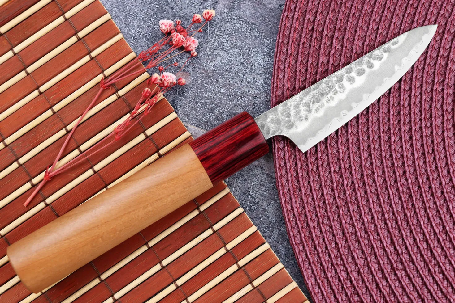 Couteau d'office japonais artisanal Tsunehisa Aogami Super martelé 8cm