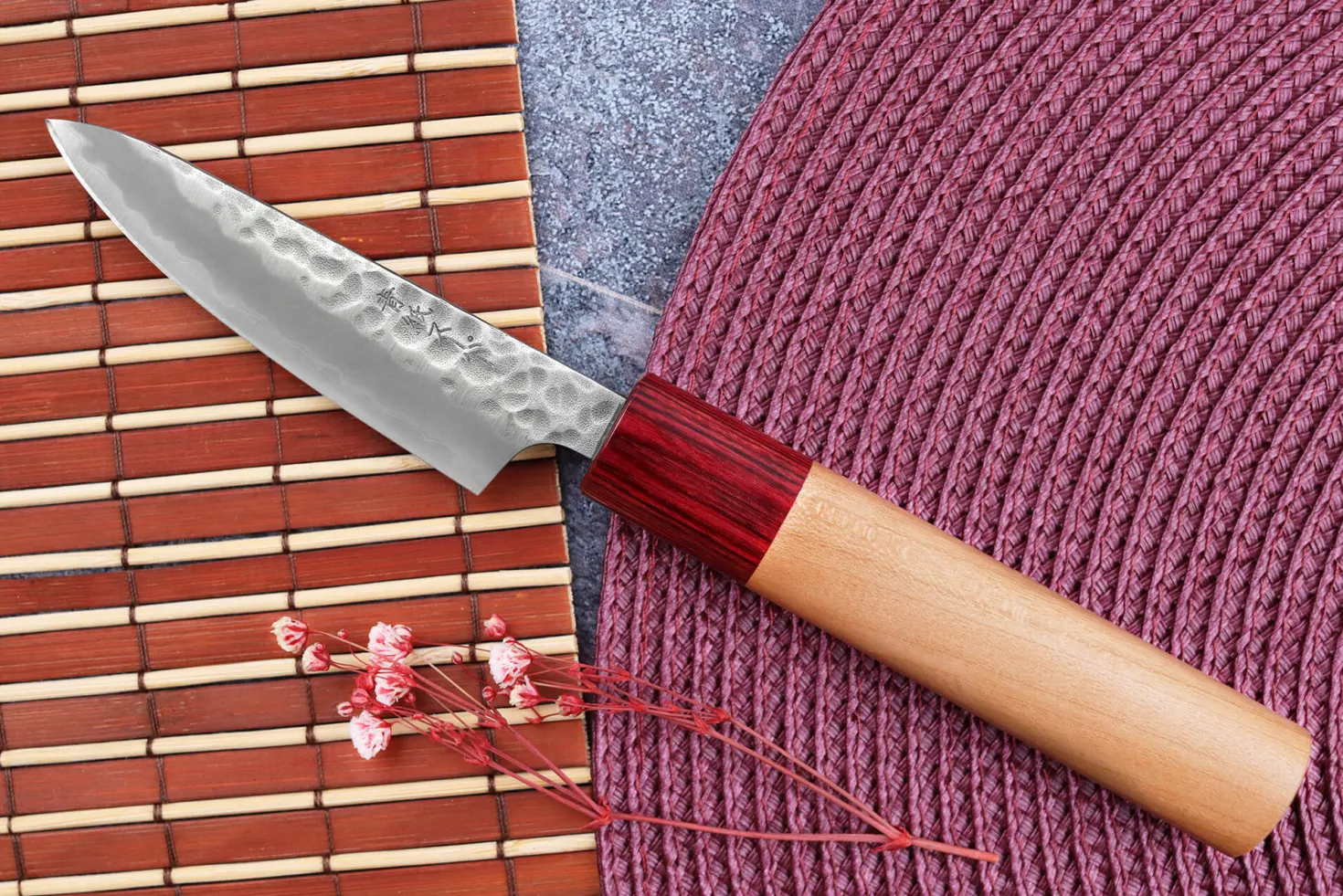 Couteau d'office japonais artisanal Tsunehisa Aogami Super martelé 8cm