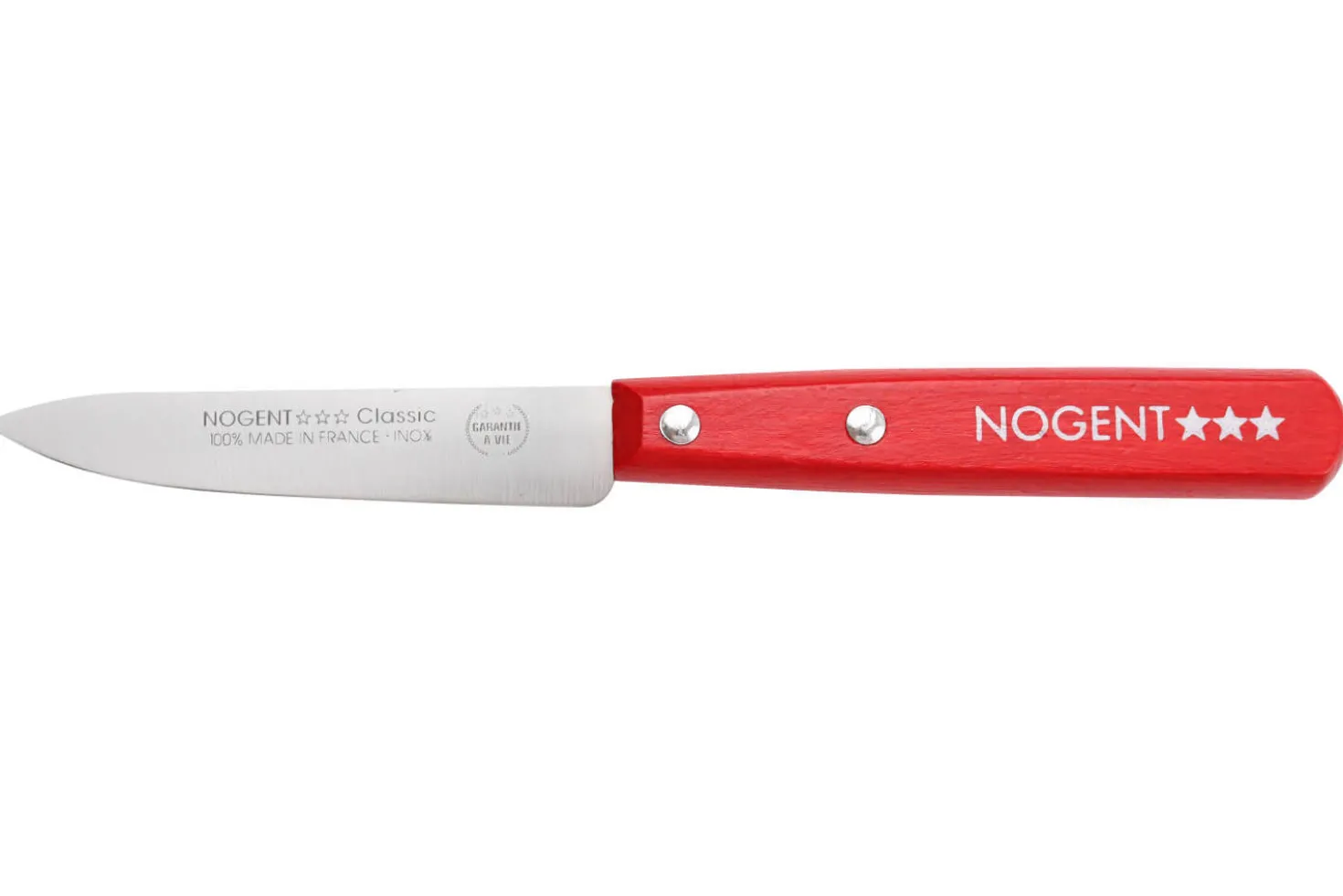 Couteau d'office Nogent Classic manche en bois de charme teinte rouge cerise lame 9cm
