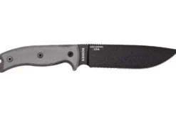 Couteau Esee 6 ESEE-6S-B lame semi-dentée acier carbone noir 16,5cm manche micarta gris + étui