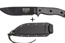 Couteau Esee 6 ESEE-6S-B lame semi-dentée acier carbone noir 16,5cm manche micarta gris + étui