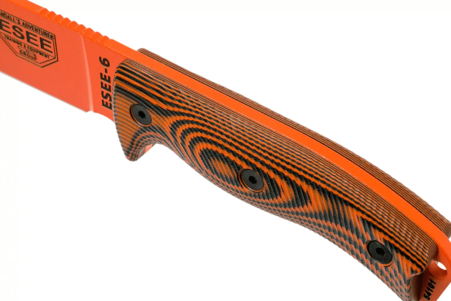 Couteau Esee 6 6POR-006 lame acier carbone 16,5cm manche G10 orange/noir + étui
