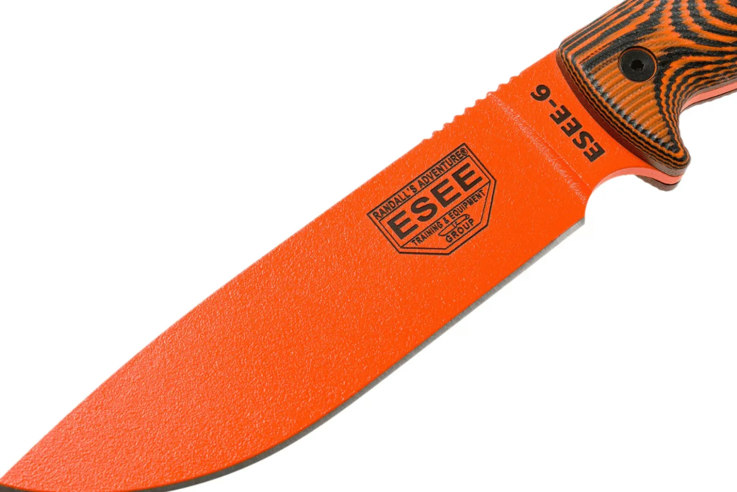 Couteau Esee 6 6POR-006 lame acier carbone 16,5cm manche G10 orange/noir + étui