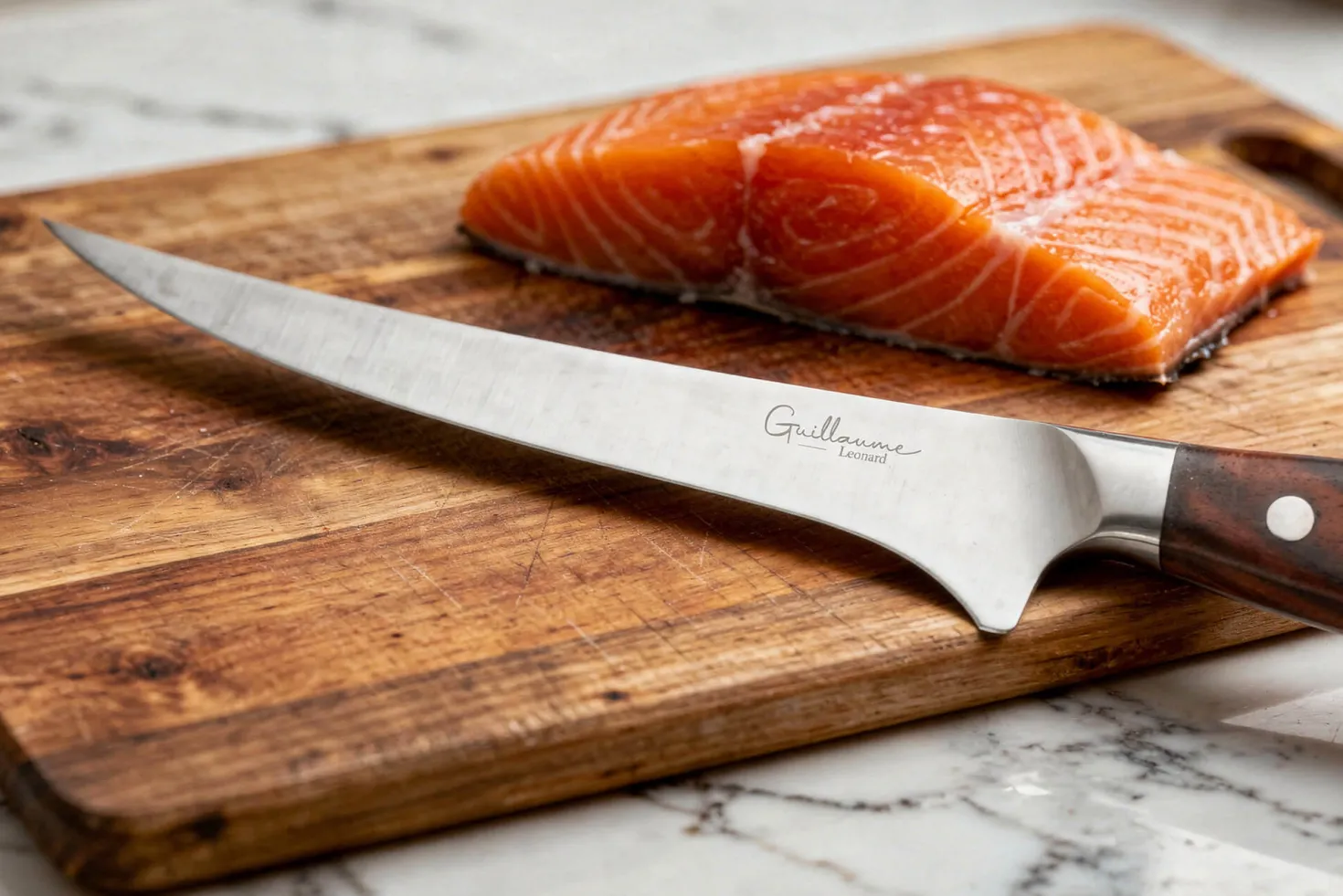 Couteau filet de sole 18cm Guillaume Leonard Cuistot en acier inoxydable et bois de santal rouge