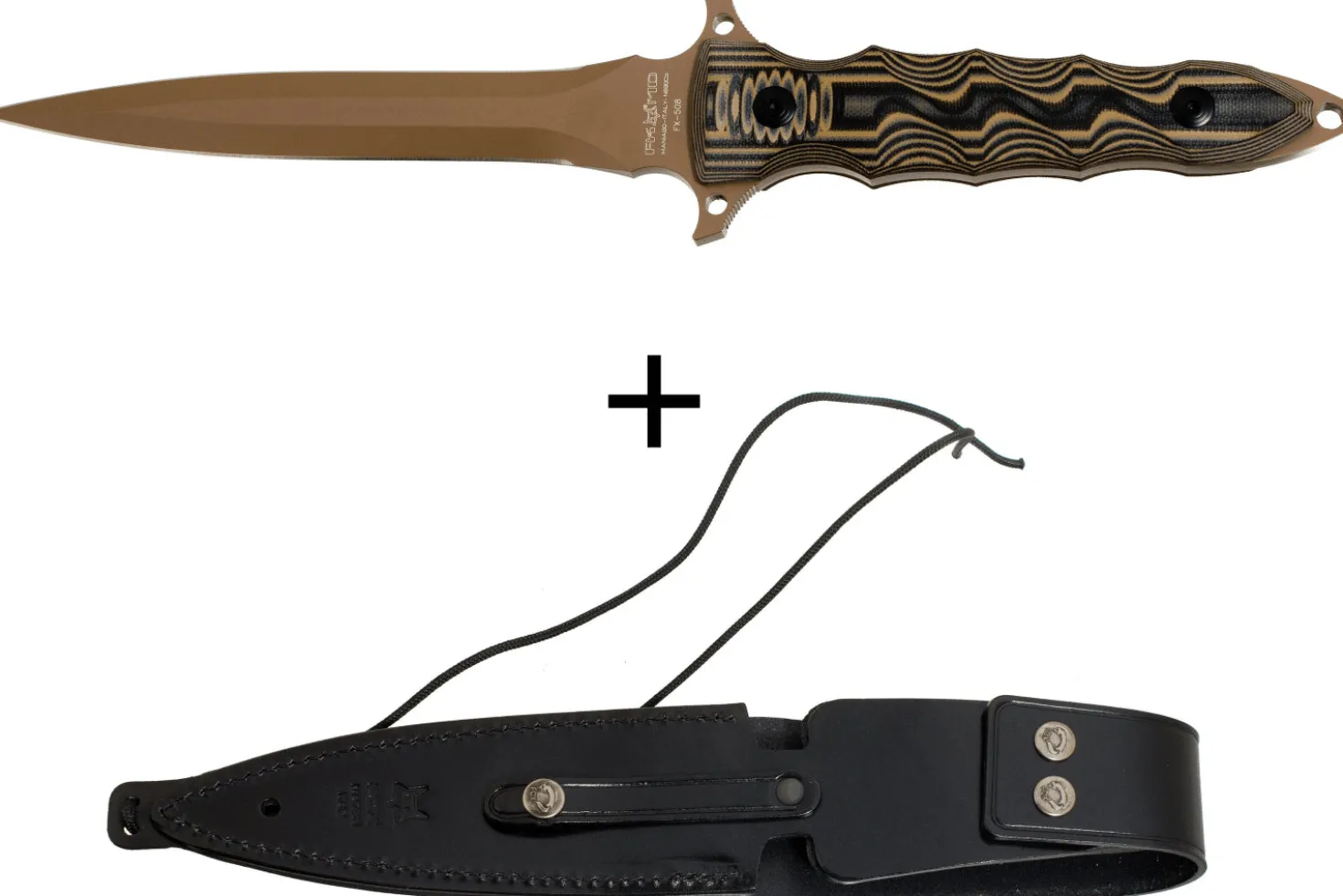 Couteau Fox Military Modras FX.508 lame 17,5cm manche G10 marron/noir + étui en cuir