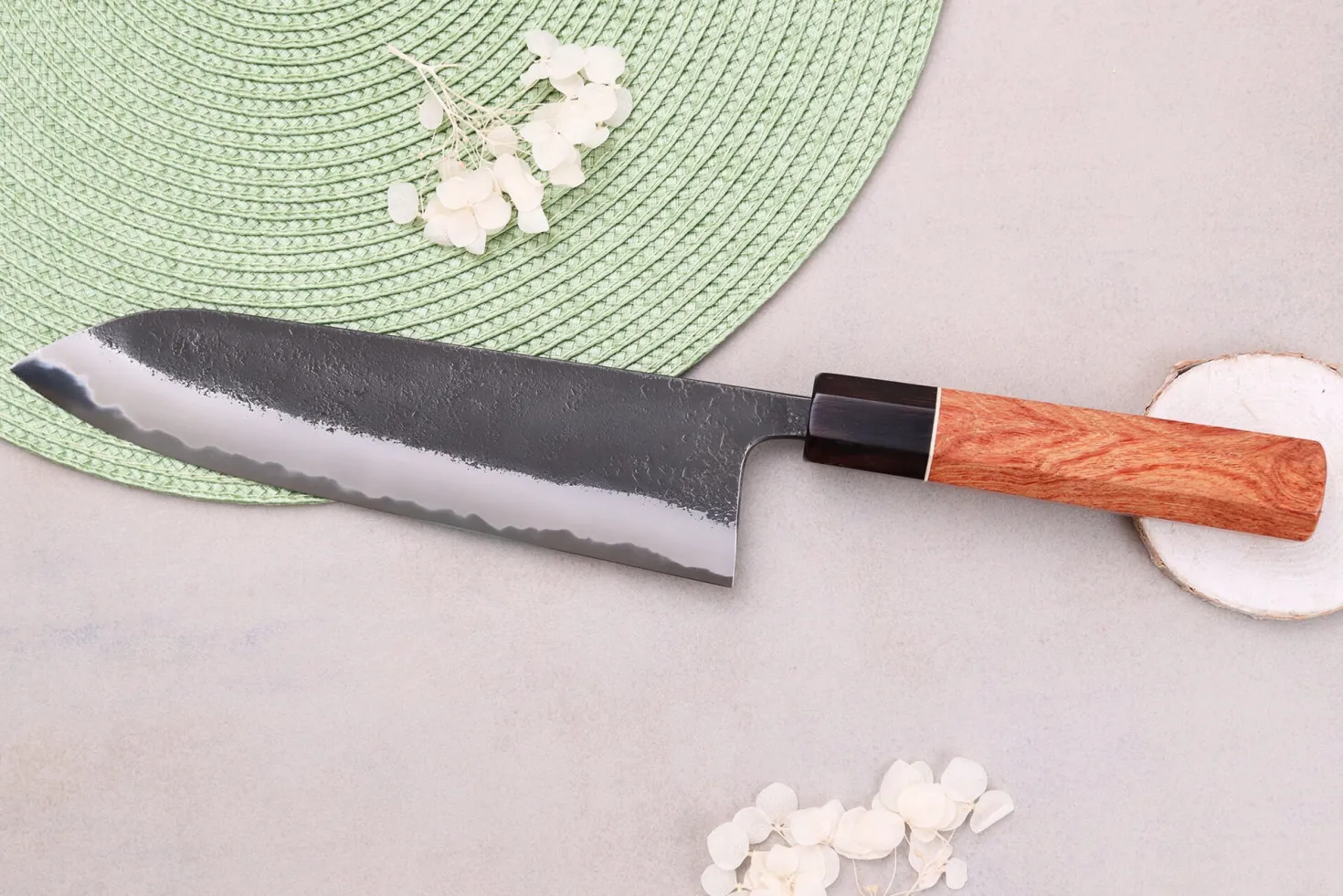 Couteau gyuto 21cm japonais artisanal Masashi Yamamoto BS1 Black Nashiji