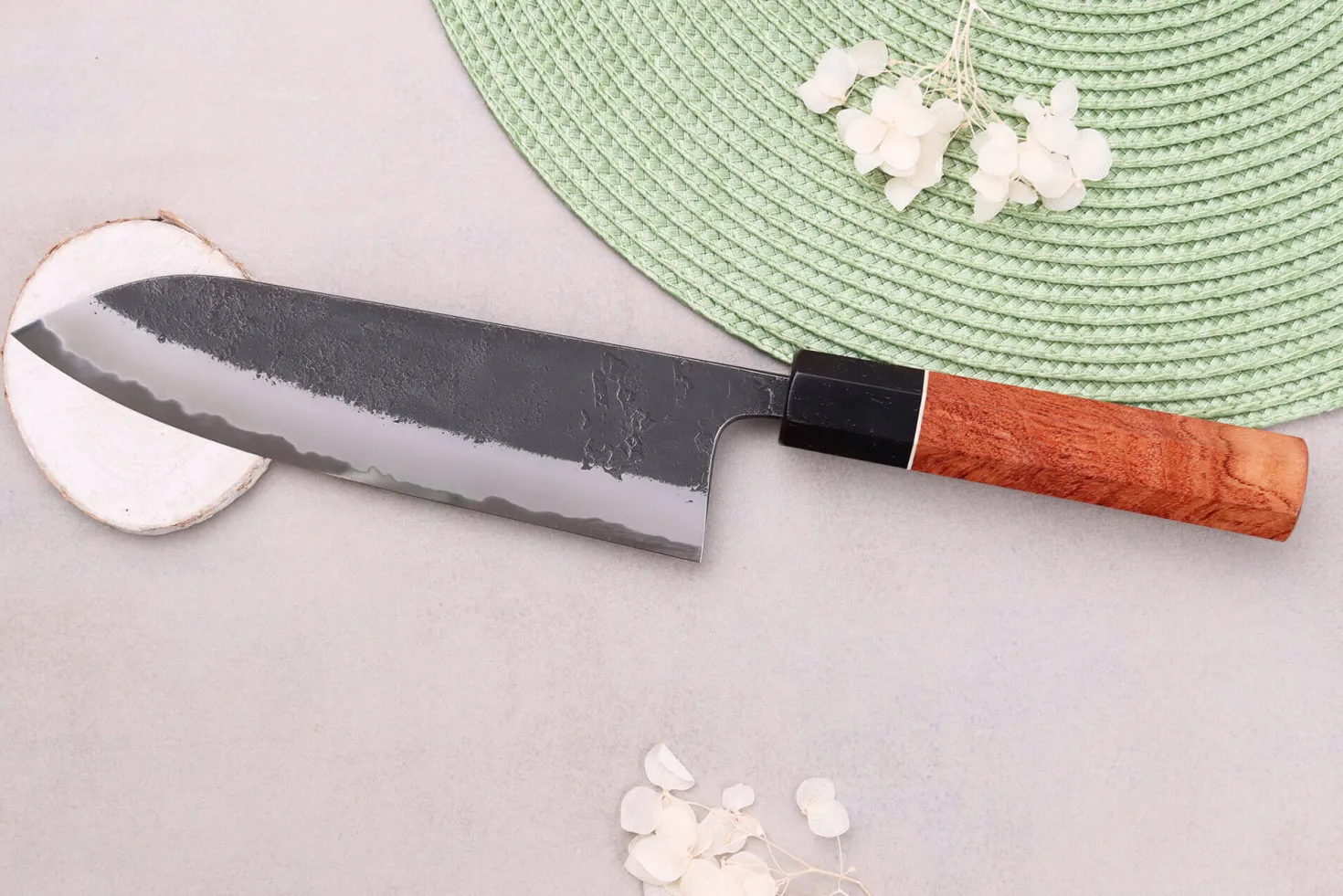 Couteau gyuto 18cm japonais artisanal Masashi Yamamoto BS1 Black Nashiji