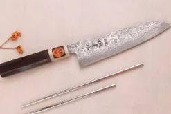 Couteau gyuto 18cm japonais artisanal Tanaka Shigeki SG2 Kurozome Damas ébène