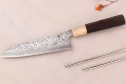 Couteau gyuto 18cm japonais artisanal Tanaka Shigeki SG2 Kurozome Damas ébène