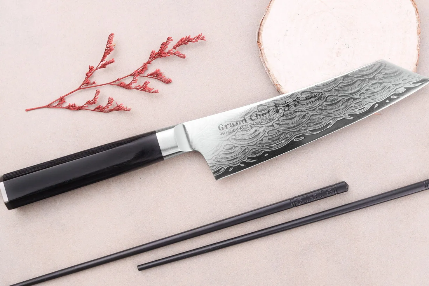 Couteau kengata santoku 16cm japonais Sakai Takayuki Grand Chef Seigaiha Damas 45 couches