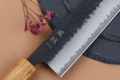 Couteau kiritsuke 24cm japonais artisanal Yuzo Black AS chêne brûlé