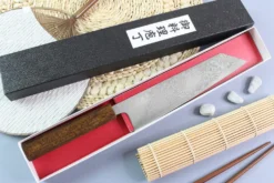 Couteau kiritsuke japonais artisanal Wusaki Unagi AUS10 damas 21cm manche chêne