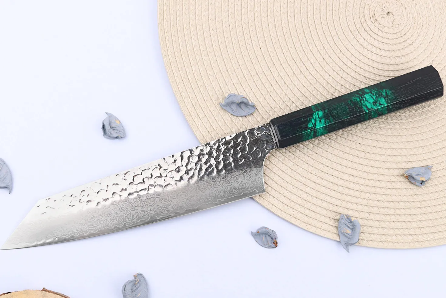 Couteau kiritsuke japonais 19cm Sakai Takayuki Nanairo Green Damas VG10