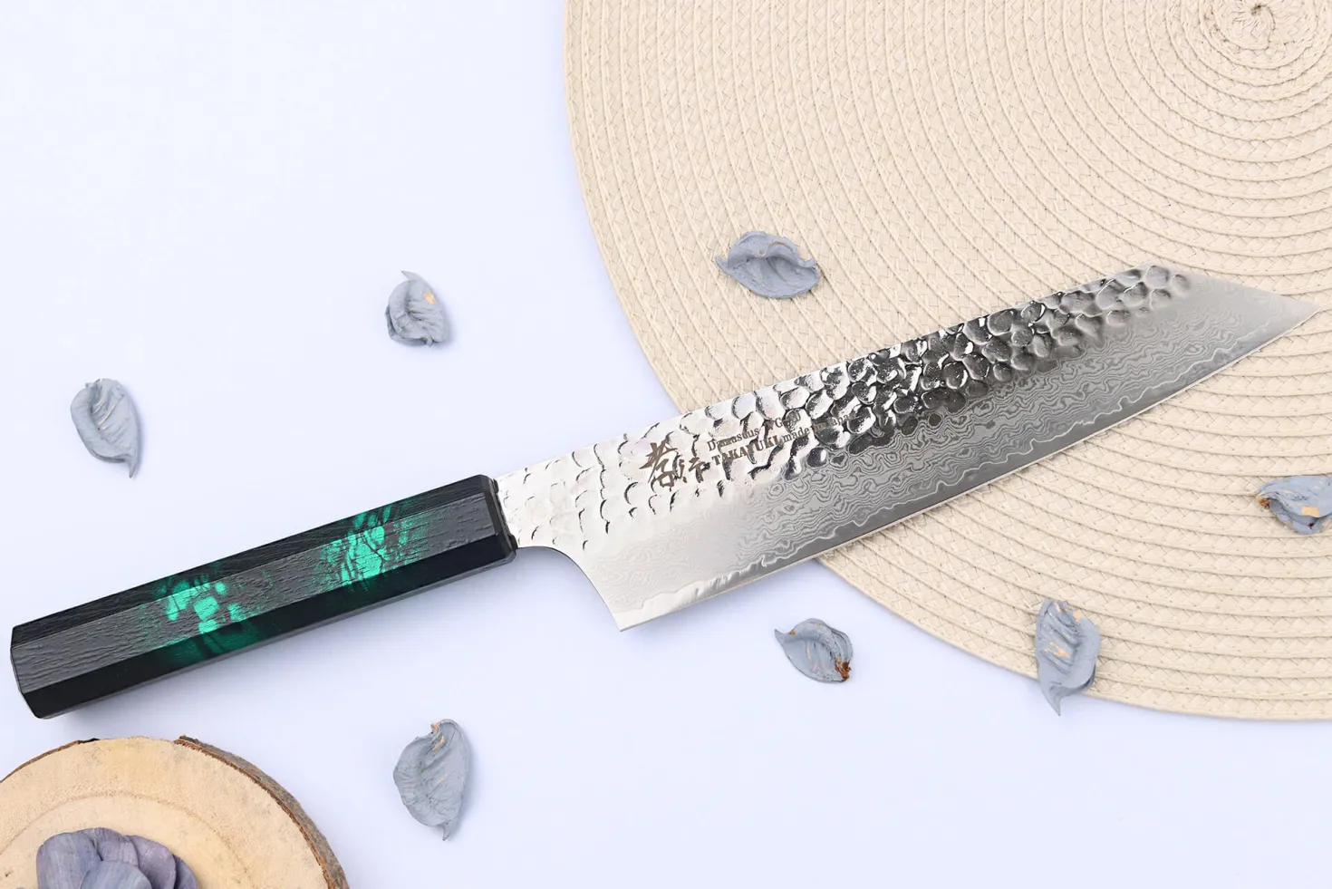 Couteau kiritsuke japonais 19cm Sakai Takayuki Nanairo Green Damas VG10