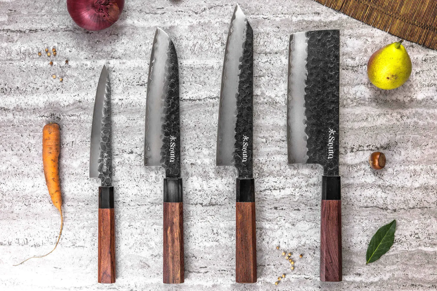 Couteau kiritsuke Sayuto Séquoia San Mai martelé 21cm