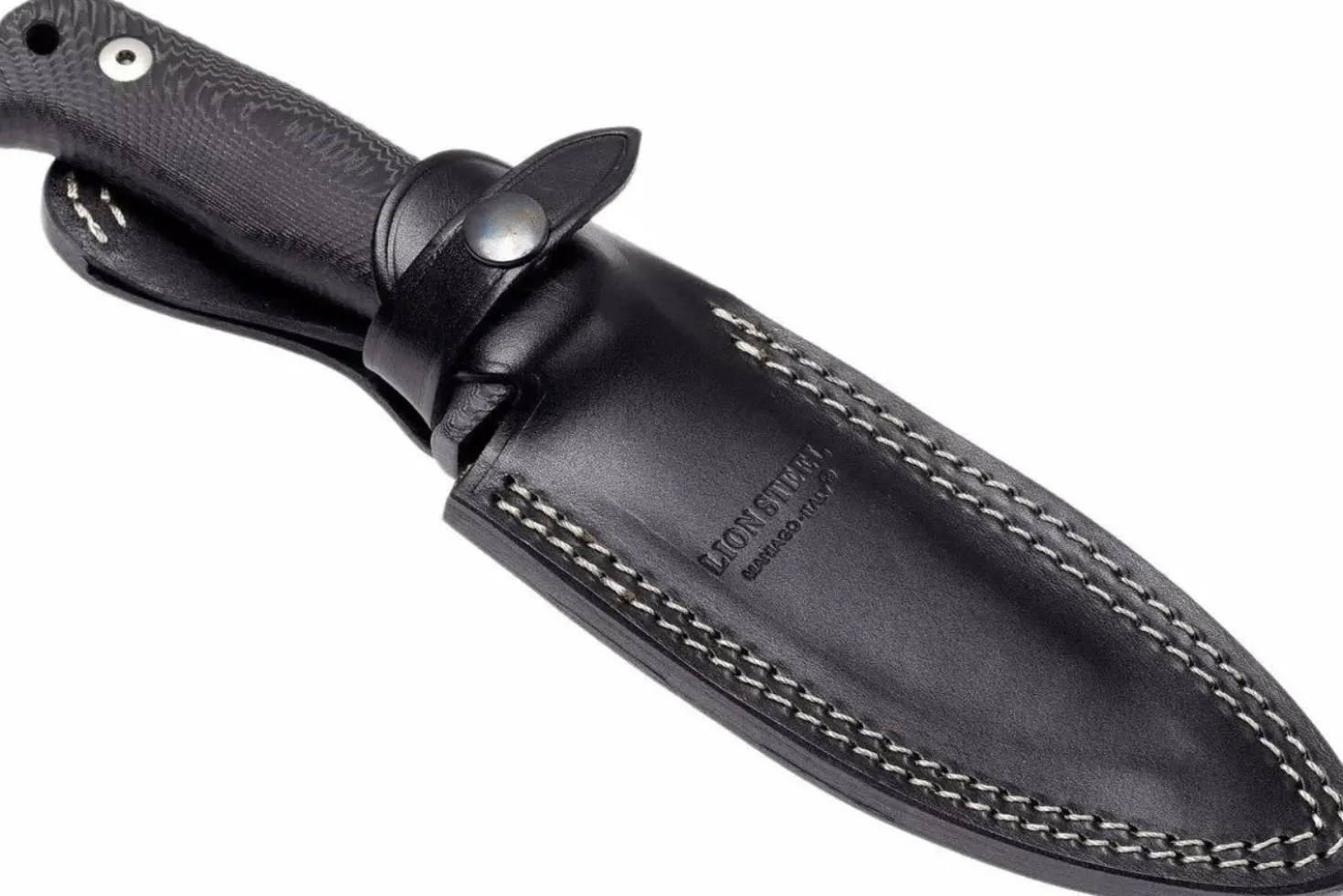 Couteau LionSteel T5.MI lame 12,8cm manche en micarta noir + étui en cuir