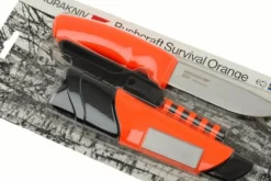 Couteau Mora Bushcraft Survival 12051 lame inox 10,9cm manche caoutchouc orange avec allume feu + étui