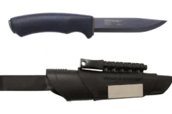 Couteau Mora Bushcraft Survival 11742 lame noire carbone 10,9cm manche caoutchouc noir avec allume feu + étui