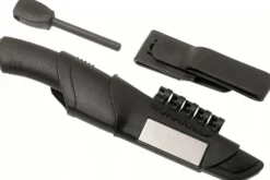 Couteau Mora Bushcraft Survival 11742 lame noire carbone 10,9cm manche caoutchouc noir avec allume feu + étui