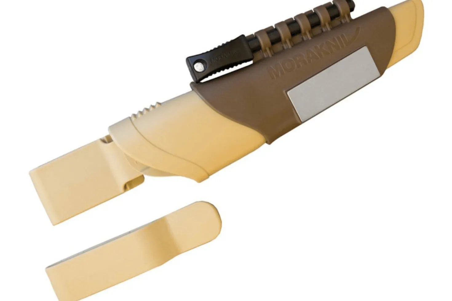 Couteau Mora Bushcraft Survival 13033 lame inox 10,9cm manche caoutchouc marron avec allume-feu + étui