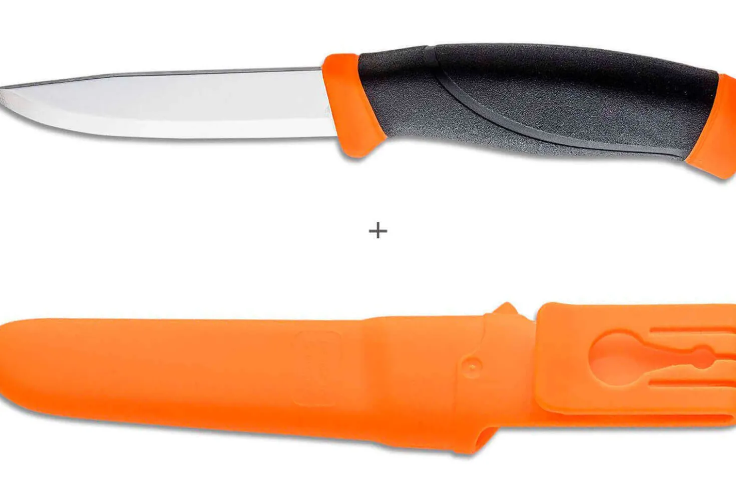 Couteau Mora Companion 11824 lame inox 10,4cm manche caoutchouc noir/orange + étui