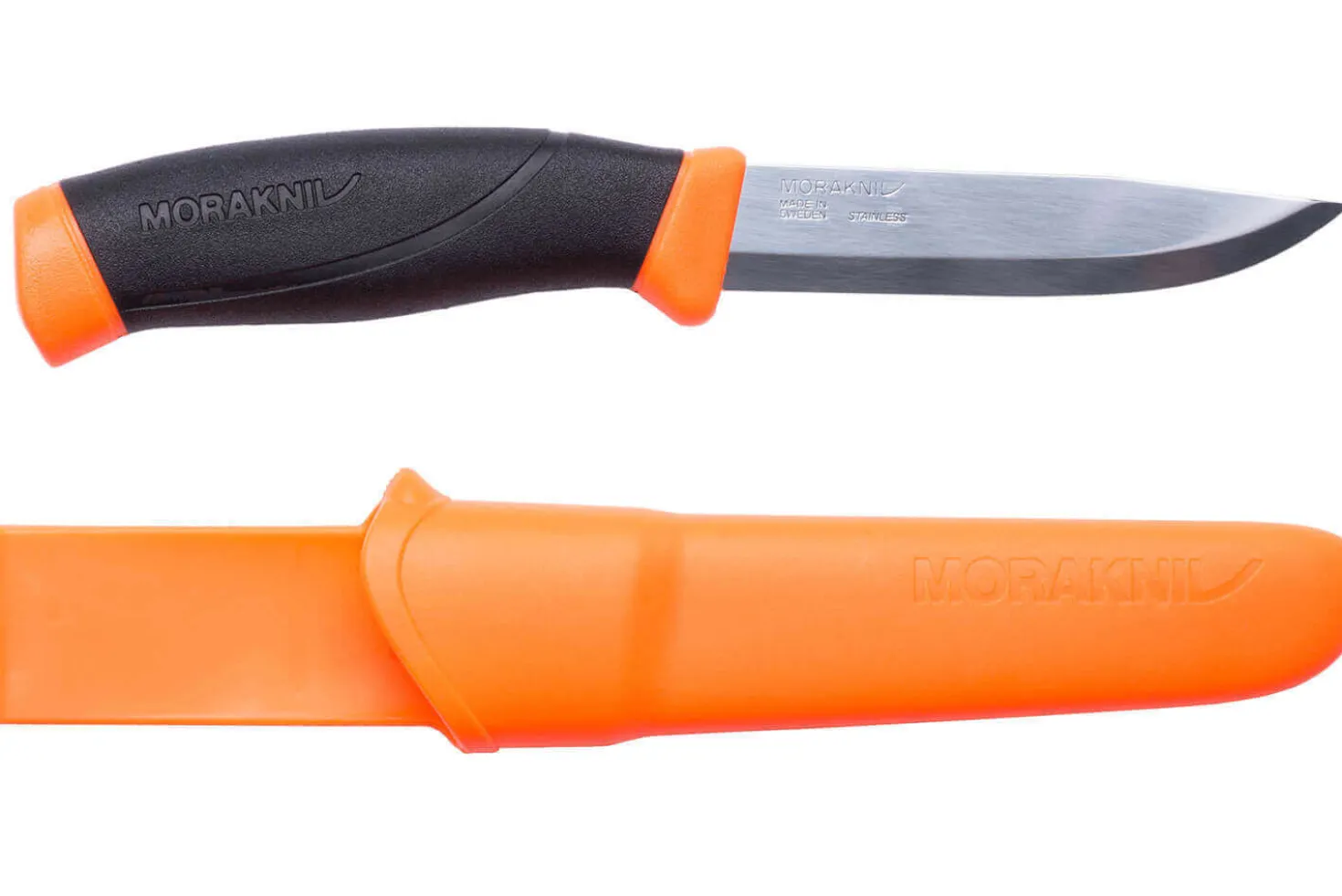 Couteau Mora Companion 11824 lame inox 10,4cm manche caoutchouc noir/orange + étui