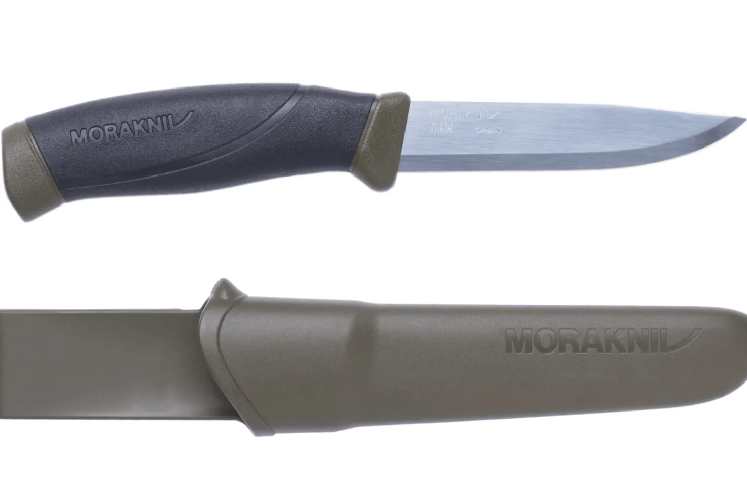 Couteau Mora Companion MG 11863 lame carbone 10,4cm manche caoutchouc noir/kaki + étui