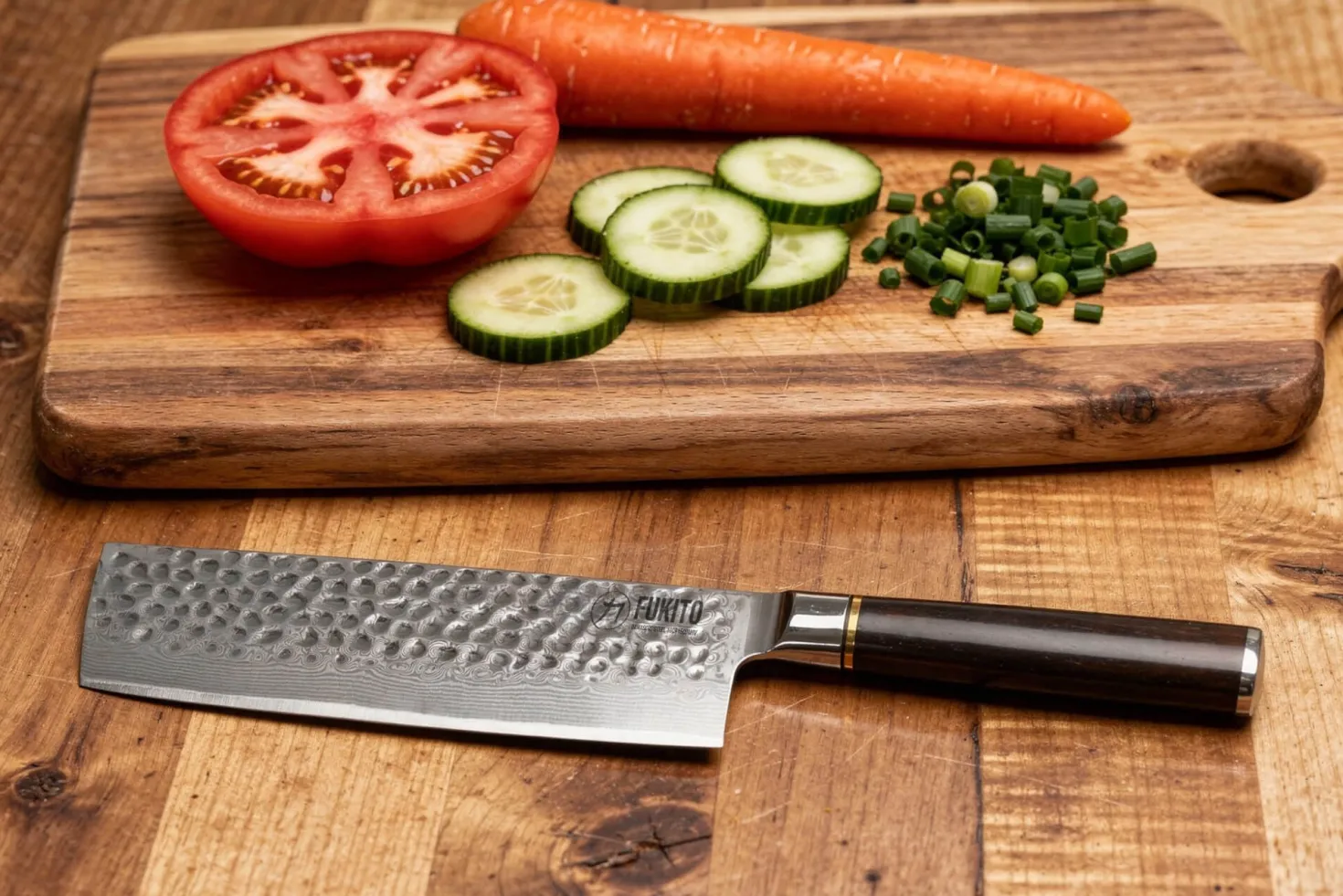 Couteau nakiri 17cm Fukito Ébène Damas martelé