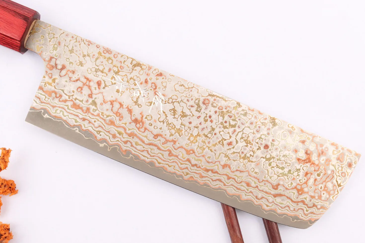 Couteau nakiri 16cm japonais artisanal Takeshi Saji VG10 Rainbow Nashiji