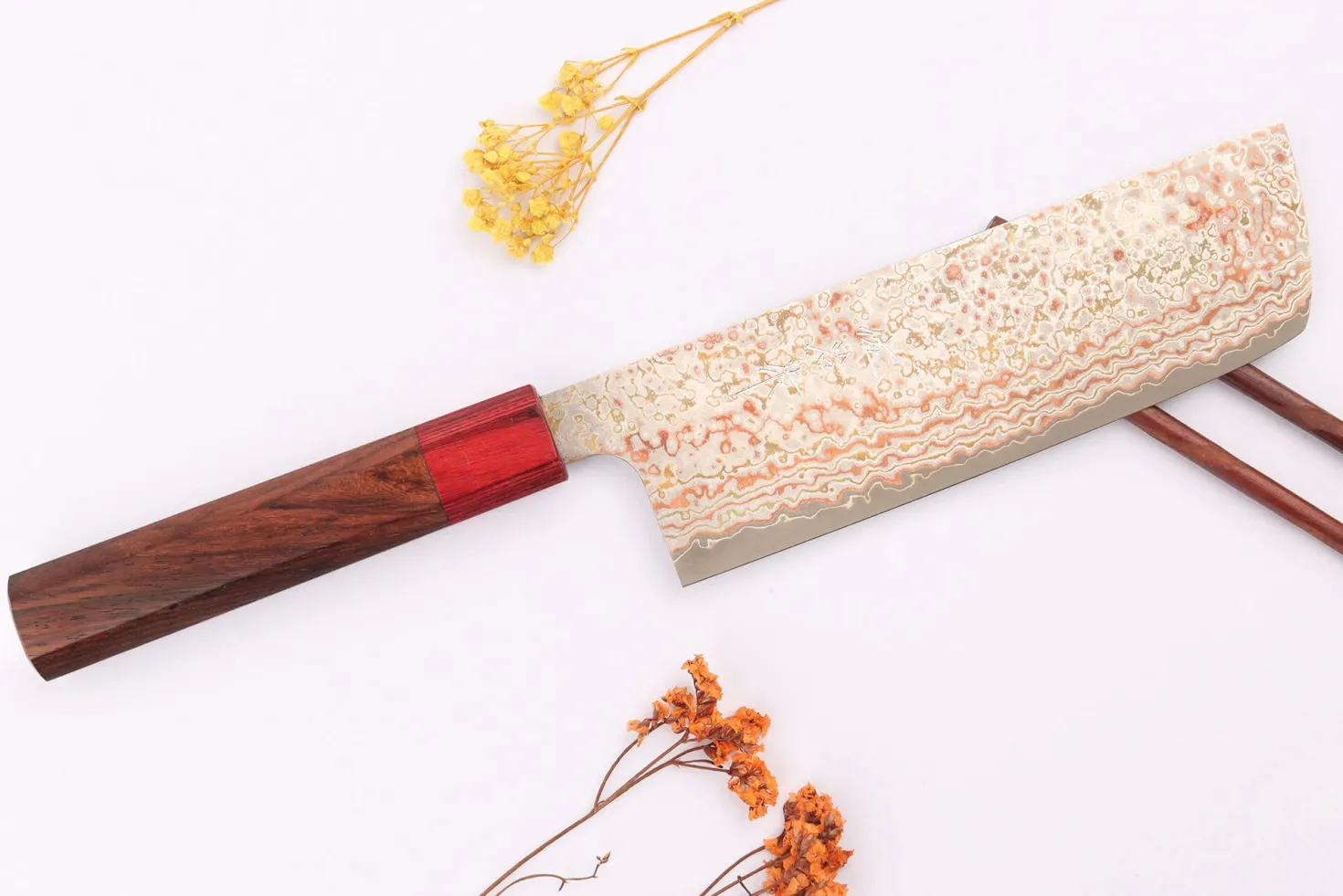 Couteau nakiri 16cm japonais artisanal Takeshi Saji VG10 Rainbow Nashiji