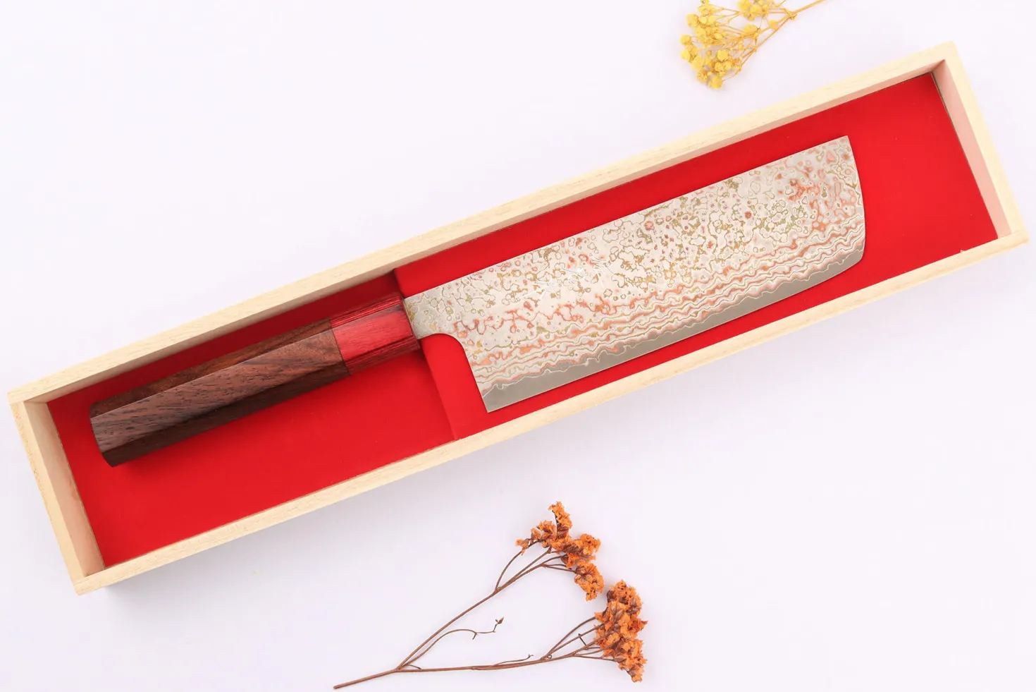 Couteau nakiri 16cm japonais artisanal Takeshi Saji VG10 Rainbow Nashiji